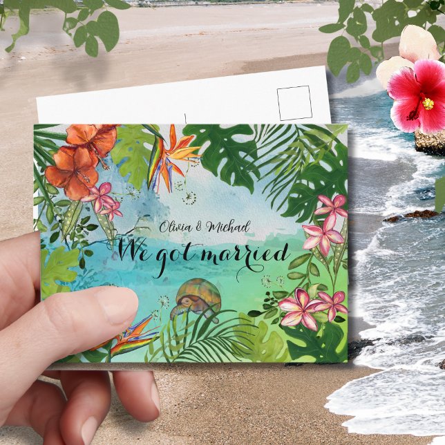 Postal Tropical Sea Turtle We Got Married Postcard (Tropical Sea Turtle We Got Married Postcard)