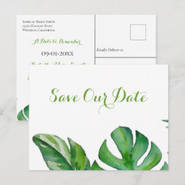 Postal Tropical Verde Acuarela Monstera Save The Date