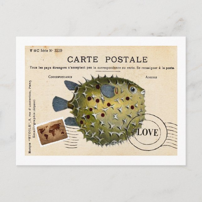 Postal Tropival Vintage Fish Love (Anverso)
