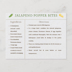 Postal Trozos De Jalapeno Popper Receta De Acción De Grac