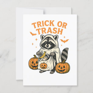 Postal Truco de mapache divertido o basura Halloween