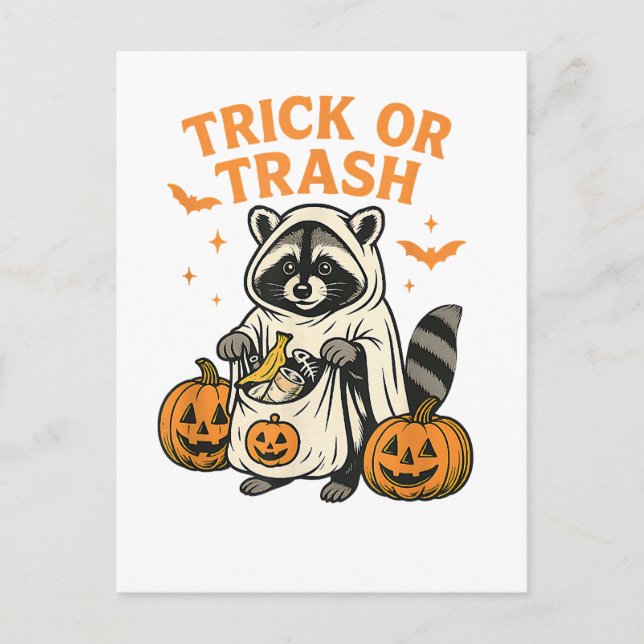 Postal Truco de mapache divertido o basura Halloween (Anverso)