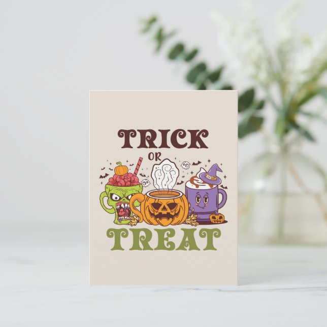 Postal Truco O Tratamiento - Café De Halloween Curado (Anverso de pie)