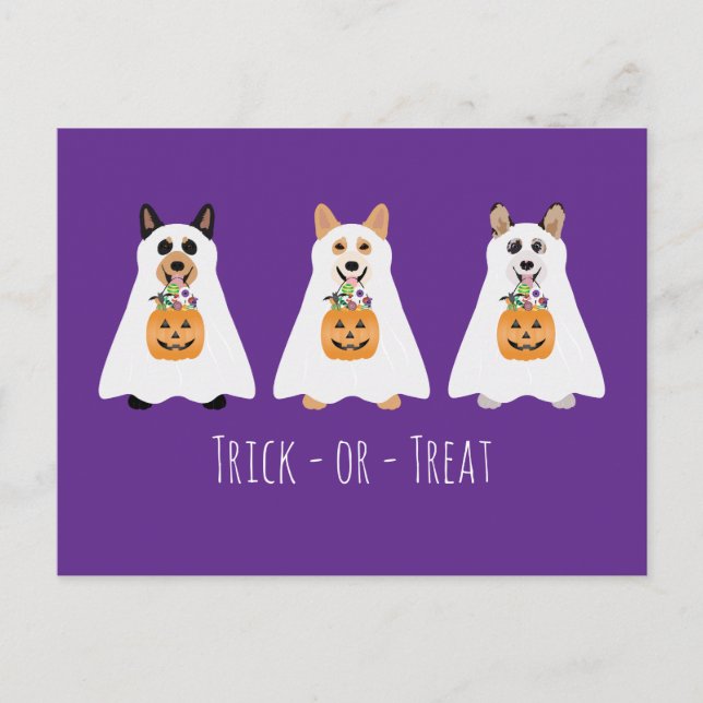 Postal Truco O Tratamiento Corgi Ghost Dogs Halloween (Anverso)