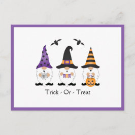 Postal Truco O Tratamiento Halloween Gnomes Naranja Púrpu