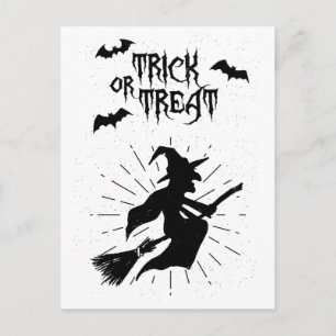 Postal truco o trato la bruja voladora halloween
