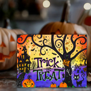Postal Truco o truco de Halloween embrujado