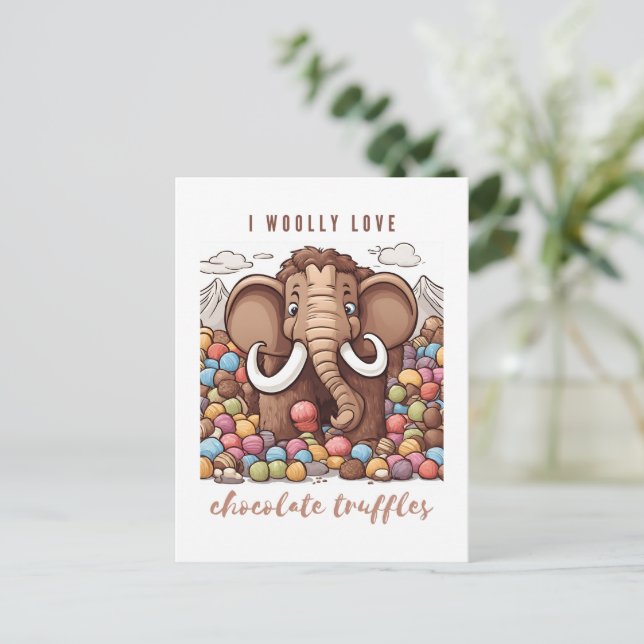 Postal trufas de chocolate mamut lanudo (Anverso de pie)