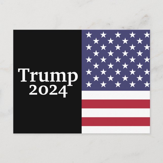 Postal Trump 2024 Bandera Americana sobre Negro (Anverso)