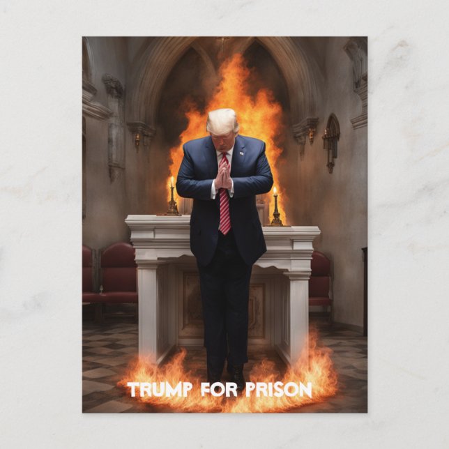 Postal Trump en prisión reza en una iglesia (Anverso)