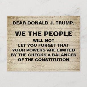 Postal Trump nosotros, el pueblo, revisa y equilibra la r