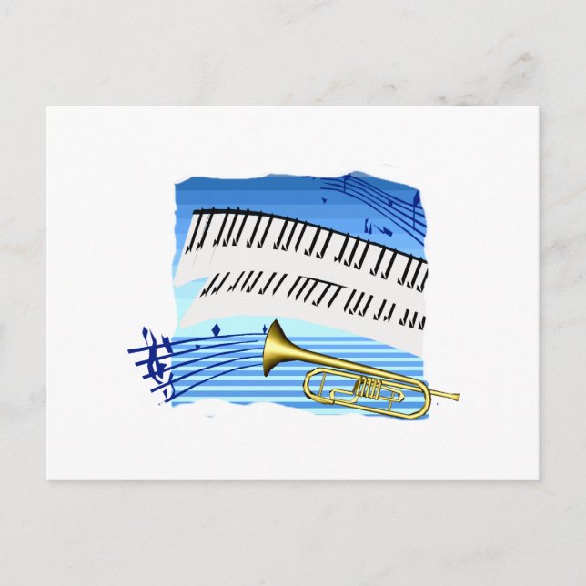 Postal Trumpet y Keyboard, música gráfica de tema azul (Anverso)
