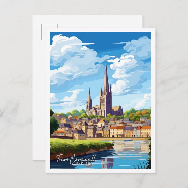 Postal Truro Cornwall Inglaterra ilustracion de viaje vin (Anverso / Reverso)