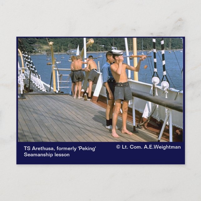 Postal TS Arethusa, antes lección de Seamanship 'Pekín' (Anverso)