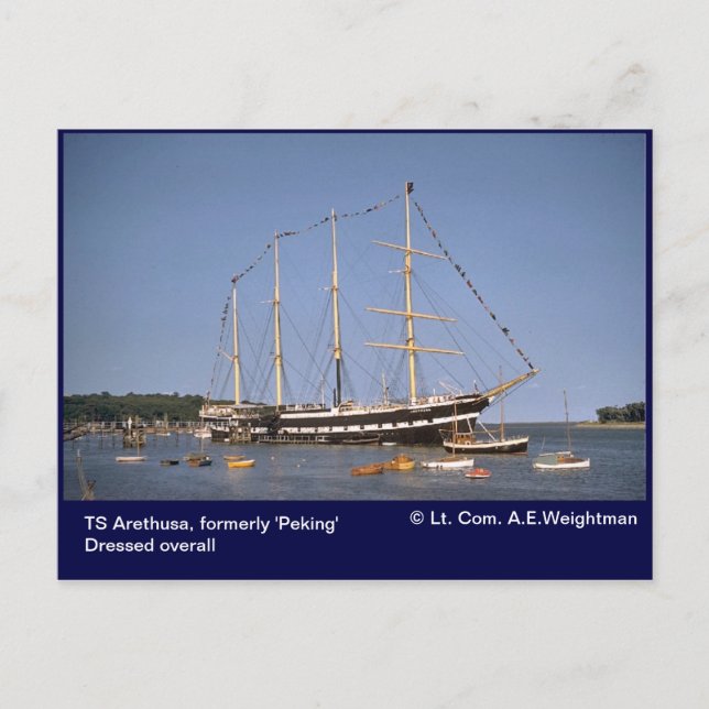Postal TS Arethusa, antes "Pekín" con banderas (Anverso)