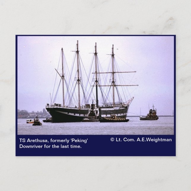 Postal TS Arethusa, Downriver por última vez (Anverso)