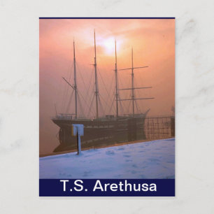 Postal TS Arethusa, puesta de sol y nieve