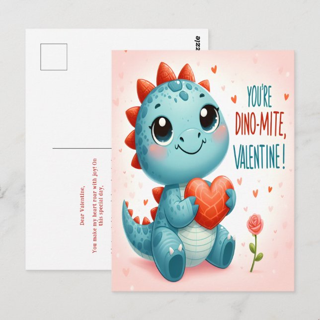 Postal Tu Dinomita Valentine Cute Dinosaur Love (Anverso / Reverso)