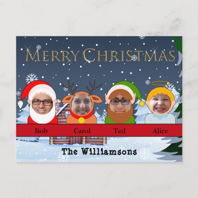 Postal Tu familia es Elf y Angel Reindeer Photo (Anverso)