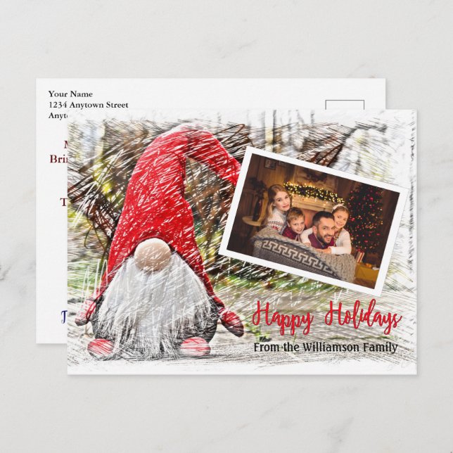 Postal Tu Foto Con Navidades Gnome Happy Holidays (Anverso / Reverso)