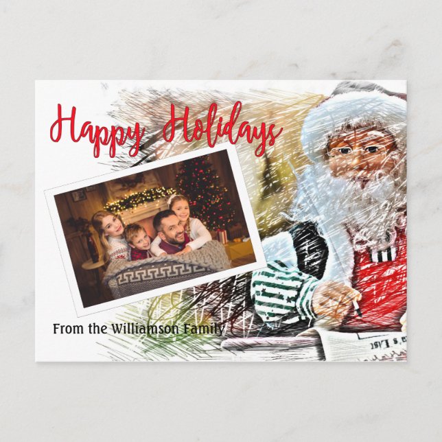 Postal Tu foto con Santa y Nice List Felices Fiestas (Anverso)