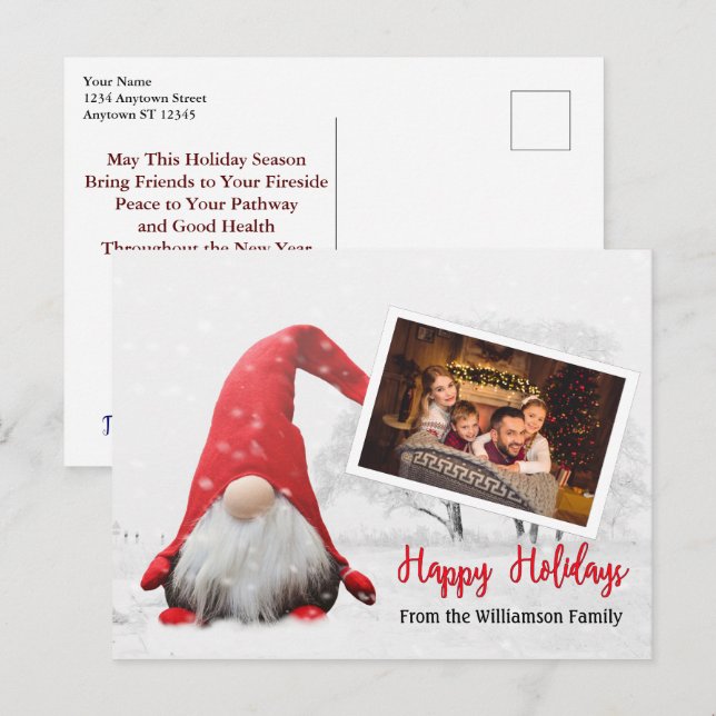 Postal Tu Foto Con Snowy Gnome Felices Fiestas (Anverso / Reverso)