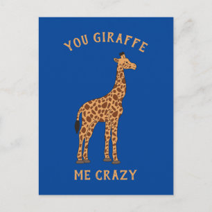 Postal Tu Giraffe Me Crazy Gracioso Zoo Safari Animal Pun