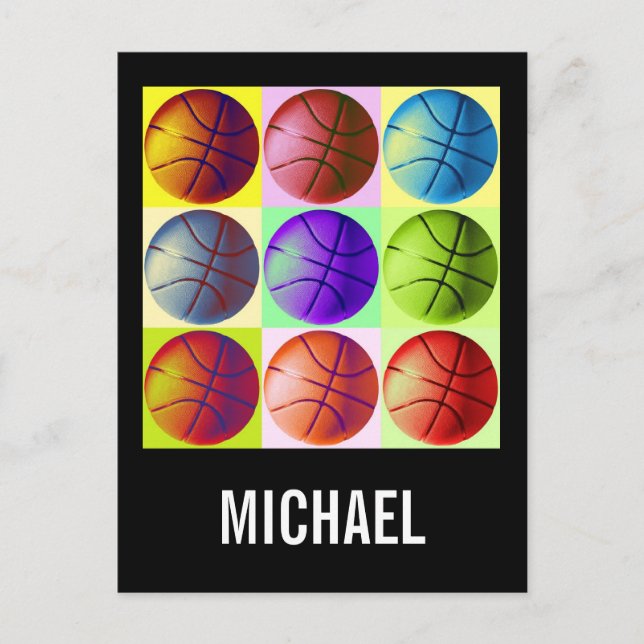 Postal Tu nombre Personalizable Basketball Arte Pop Art (Anverso)