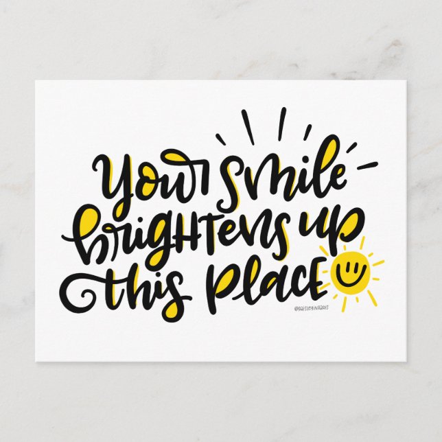 Postal Tu sonrisa alegra este lugar, con letras (Anverso)