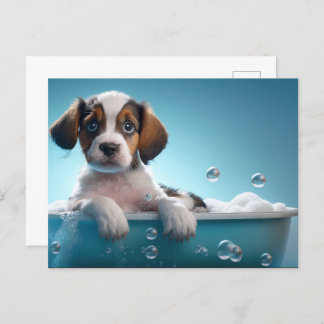 Postal Tub de baño y cachorro de burbujas