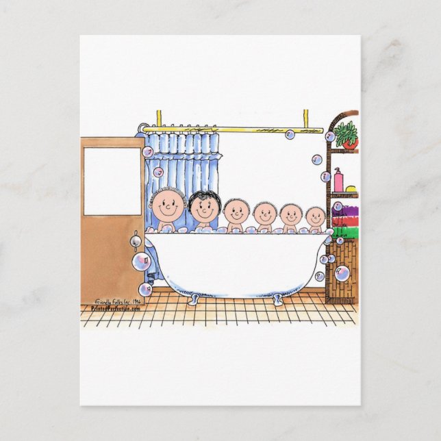 Postal Tub Time con 4 niños - Regalo Personalizado person (Anverso)