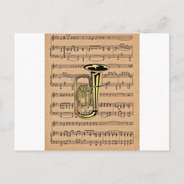 Postal Tuba ~ Con Fondo De Música De Hoja (Anverso)
