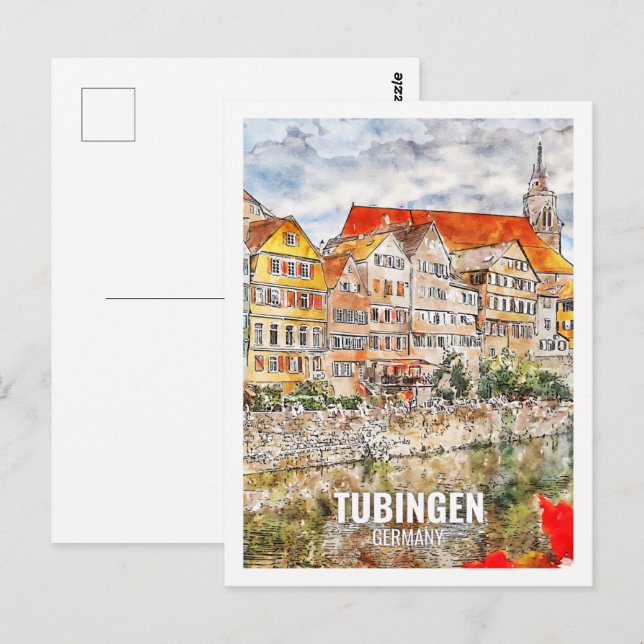 Postal Tubingen Alemania Famoso lugar de viaje acuarela (Anverso / Reverso)