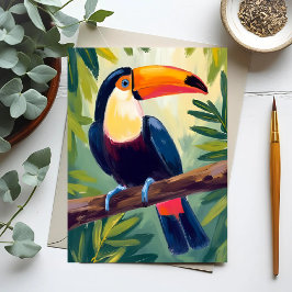 Postal Tucán Pájaro Tropical Colorido Acuarela