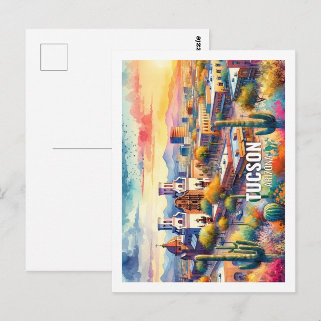 Postal Tucson Arizona Famoso Travel Place acuarela (Anverso / Reverso)