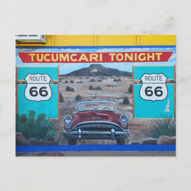 Postal Tucumcari Mural esta noche, Ruta 66, Nuevo México (Anverso)