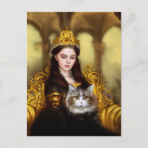 Postal Tudor princesa con su gato