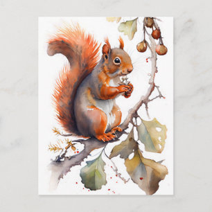 Postal Tuercas de alimentación de ardilla acuarela