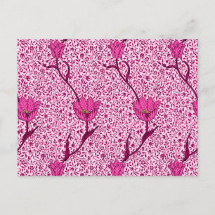 Postal Tulip Damask de Art Nouveau, vino y rosa Fuchsia