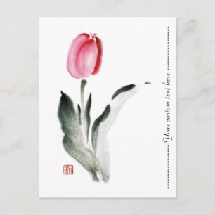 Postal Tulip de flor de tinta sumi-e chinesa clásico