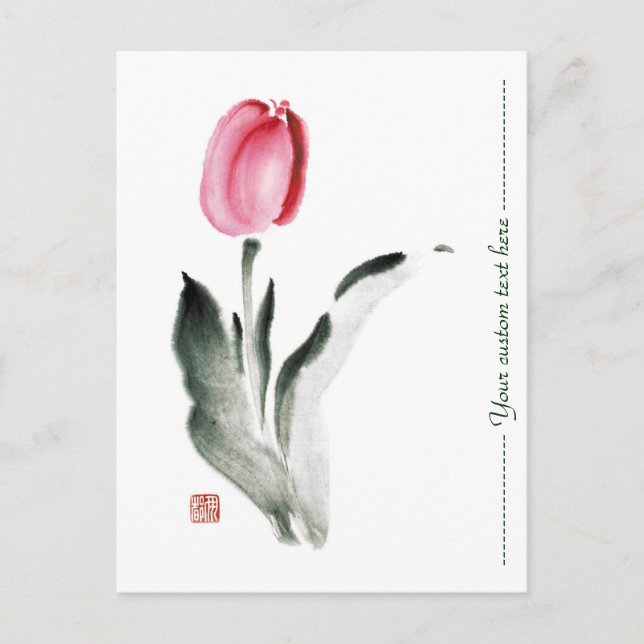 Postal Tulip de flor de tinta sumi-e chinesa clásico (Anverso)