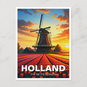 Postal Tulip Fields Windmill Holland Sunset