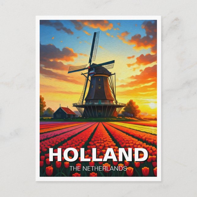 Postal Tulip Fields Windmill Holland Sunset (Anverso)