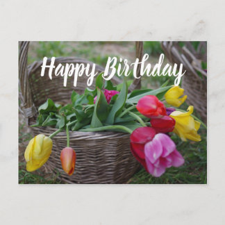 Postal Tulip Flowers Rustic Bouquet Happy Birday