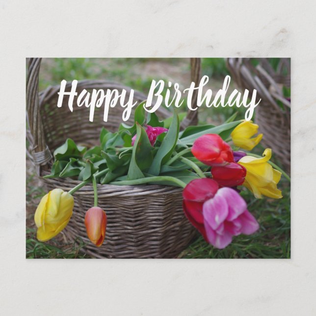 Postal Tulip Flowers Rustic Bouquet Happy Birday (Anverso)