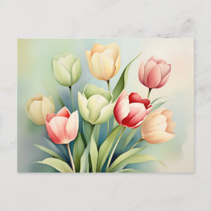Postal Tulip Garden De Acuarela En Sage Green
