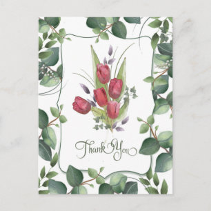 Postal Tulipán Rojo Agradecimiento Pintado a Mano Acuarel