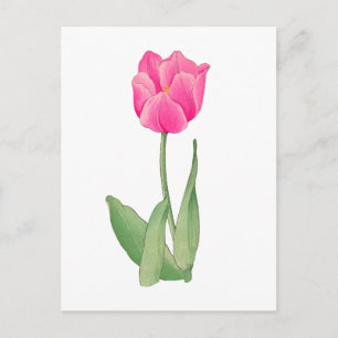 Postal Tulipán rosa, arte japonés vintage 12 x 1`6