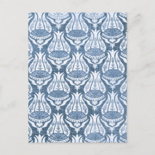 Postal Tulipán y Enrejado Arte Floral Azul de William Mor