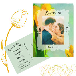 Postal Tulipanes Amarillos Acuarela Foto Boda Guardar Fec